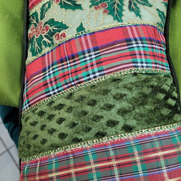 New Handmade Green Traditional Quilted Christmas Stocking, Rustic Nordic Hygge - Picture 2 of 6